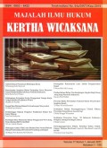 Majalah Ilmu Hukum Kertha Wicaksana Terakreditasi No. 64a/DIKTI/Kep./2010 Vol.17 No.1