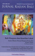 Jurnal Kajian Bali (Journal of Bali Studies) Vol.05 No.02: Bali Diaspora dan Karifan Lokal